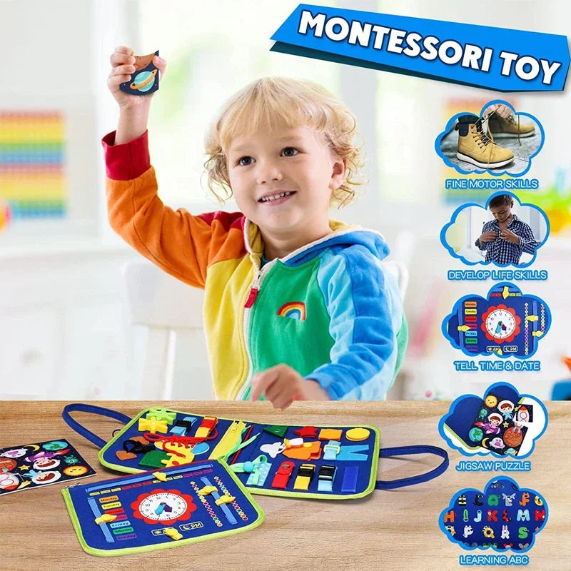 Montessori Busy Board Book – Educational Sensory Activity Toy for Kids