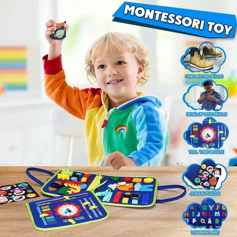 Montessori Busy Board Book – Educational Sensory Activity Toy for Kids